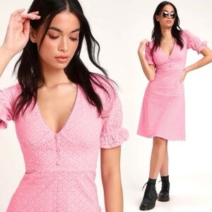 Lulus Pink eyelet midi dress